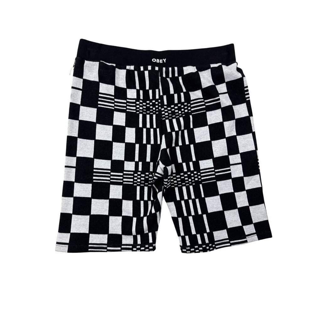 NEW OBEY Women's Shorts Lillian Fitted Black White Jacquard Check Size Medium - Picture 2 of 8